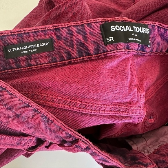 SOCIAL TOURIST Hollister HIGHEST RISE PINK OVERDYE BAGGY JEANS 5R sz 27 - Picture 5 of 8